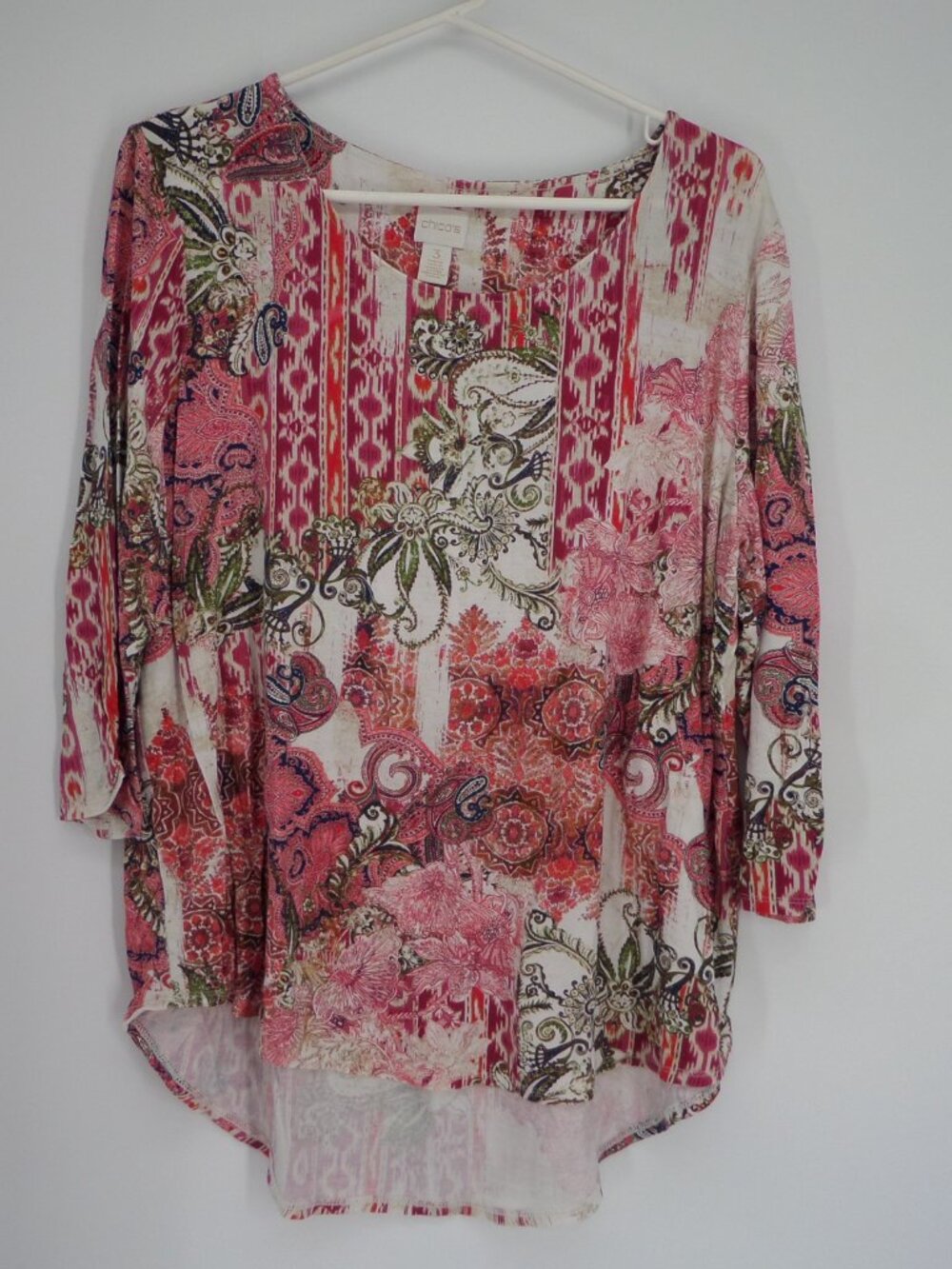 Chico's  Women's 3/4 Sleeve Fall Multi Color Print Top  Size 3 US XL